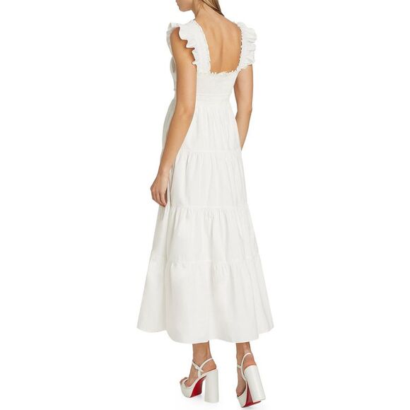 LoveShackFancy Womens Arnene Poplin Smocking Tiered Maxi Dress Small White - NWT - Picture 4 of 6